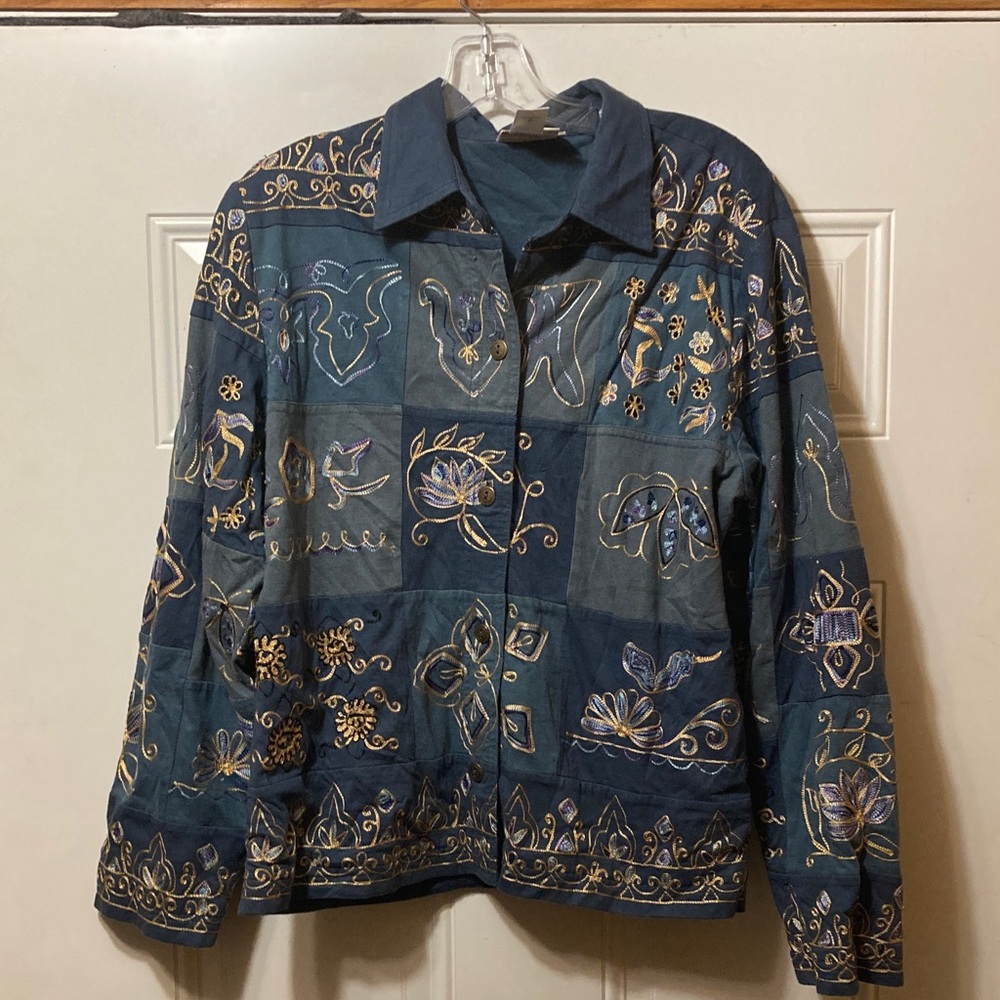 Coldwater Creek Blue‎ and Gold Embroidered Jacket M